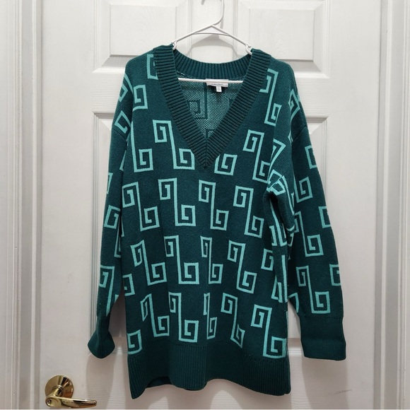 & Other Stories Oversize Jacquard Knit Wool Blend Sweater In Green Jaquard - Picture 7 of 12